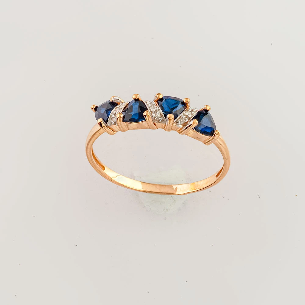 Кольцо с сапфиром синтетическим из желтого золота 585 пробы