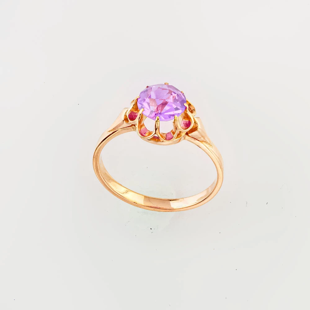 Кольцо с фианитом из красного золота 583 пробы