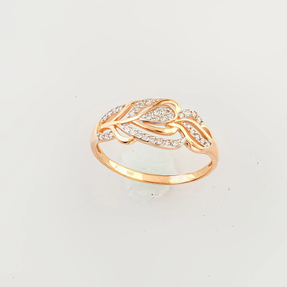 Кольцо с фианитом из красного золота 585 пробы