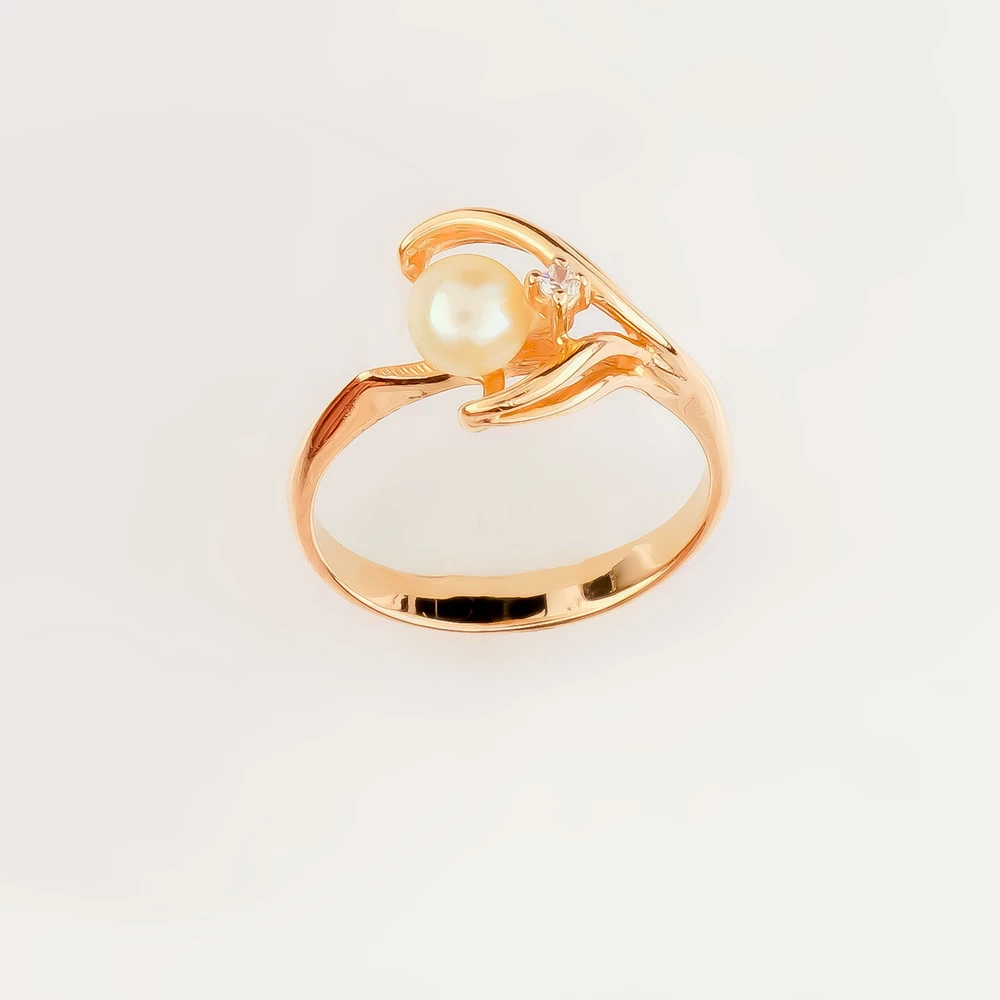 Кольцо с культивированным жемчугом из красного золота 585 пробы