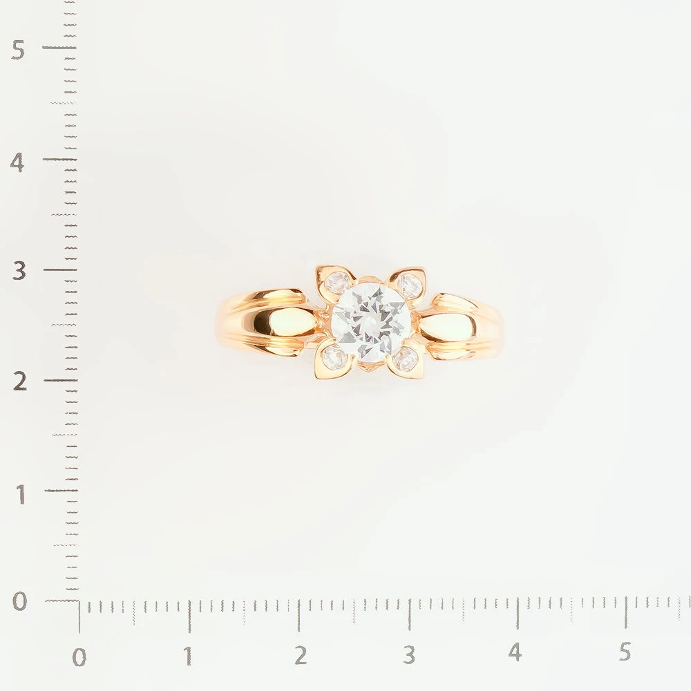 Кольцо с фианитом из красного золота 585 пробы