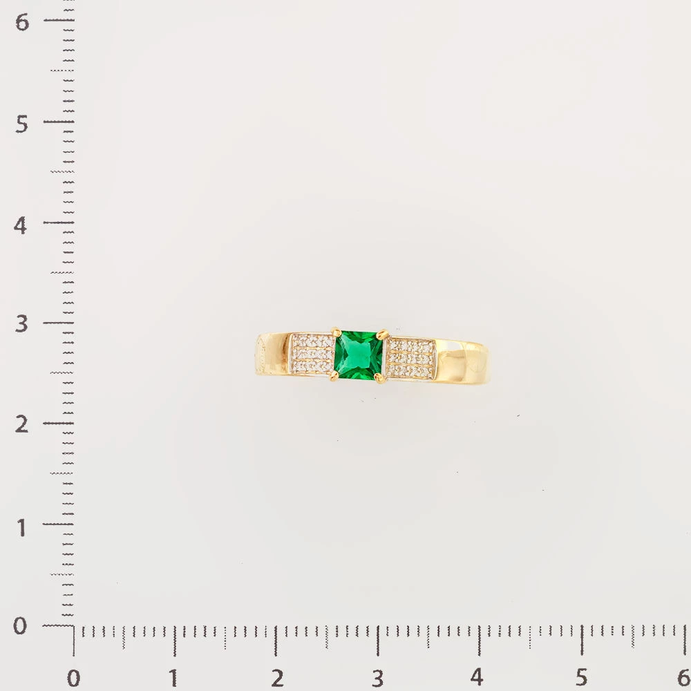 Кольцо с изумрудом синтетическим из желтого золота 585 пробы