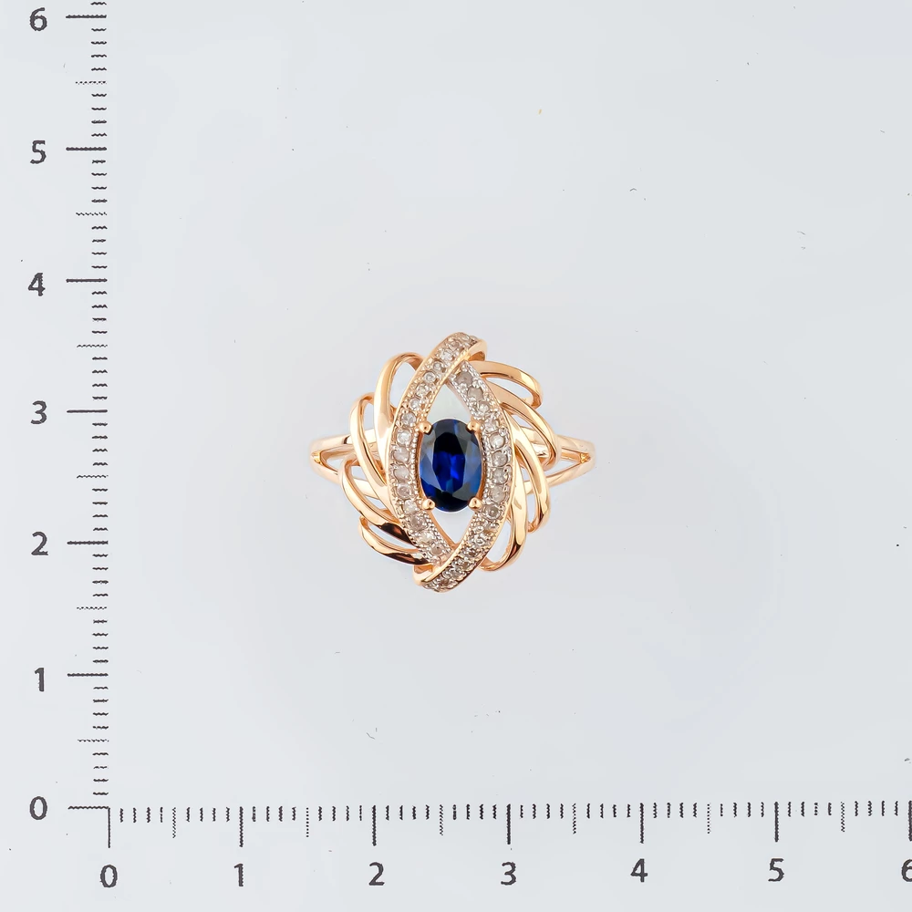 Кольцо с сапфиром синтетическим из красного золота 585 пробы