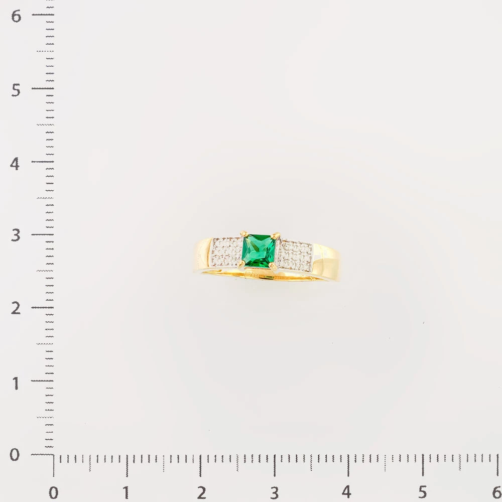 Кольцо с изумрудом синтетическим из желтого золота 585 пробы