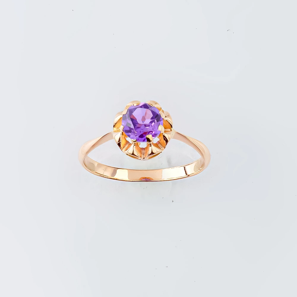 Кольцо с фианитом из красного золота 583 пробы