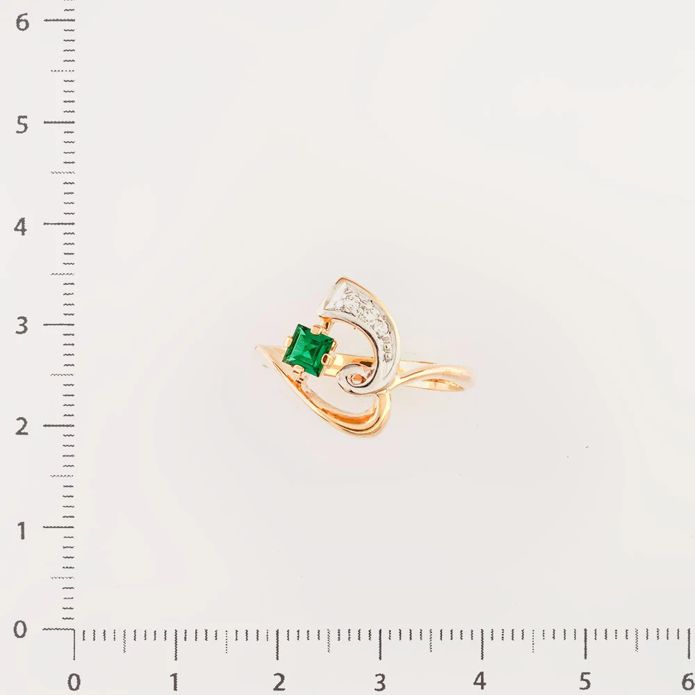 Кольцо с изумрудом синтетическим из красного золота 585 пробы