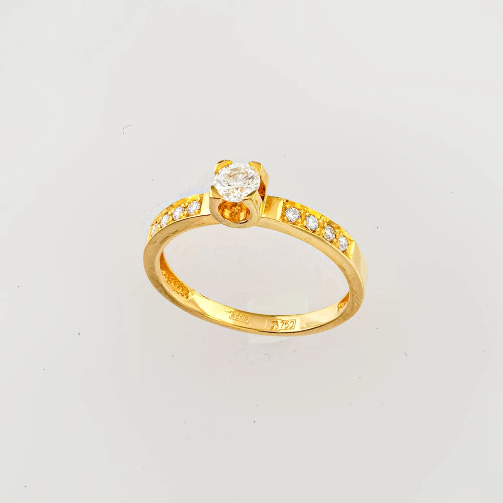 Кольцо с бриллиантом из желтого золота 750 пробы