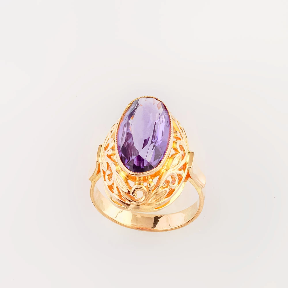 Кольцо с фианитом из красного золота 583 пробы