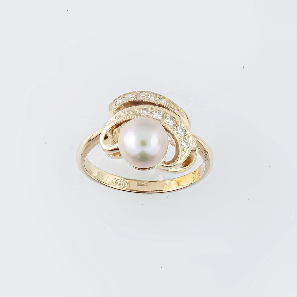 Кольцо с культивированным жемчугом из белого золота 585 пробы