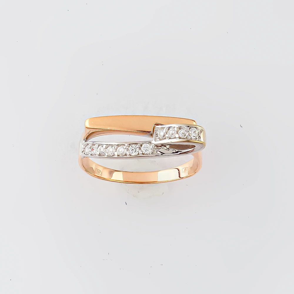 Кольцо с фианитом из красного золота 585 пробы