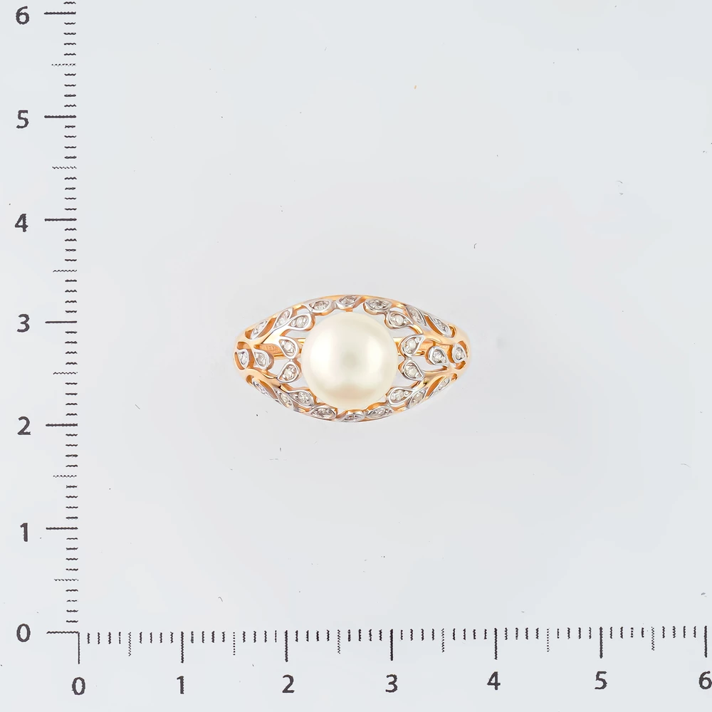 Кольцо с культивированным жемчугом из красного золота 585 пробы