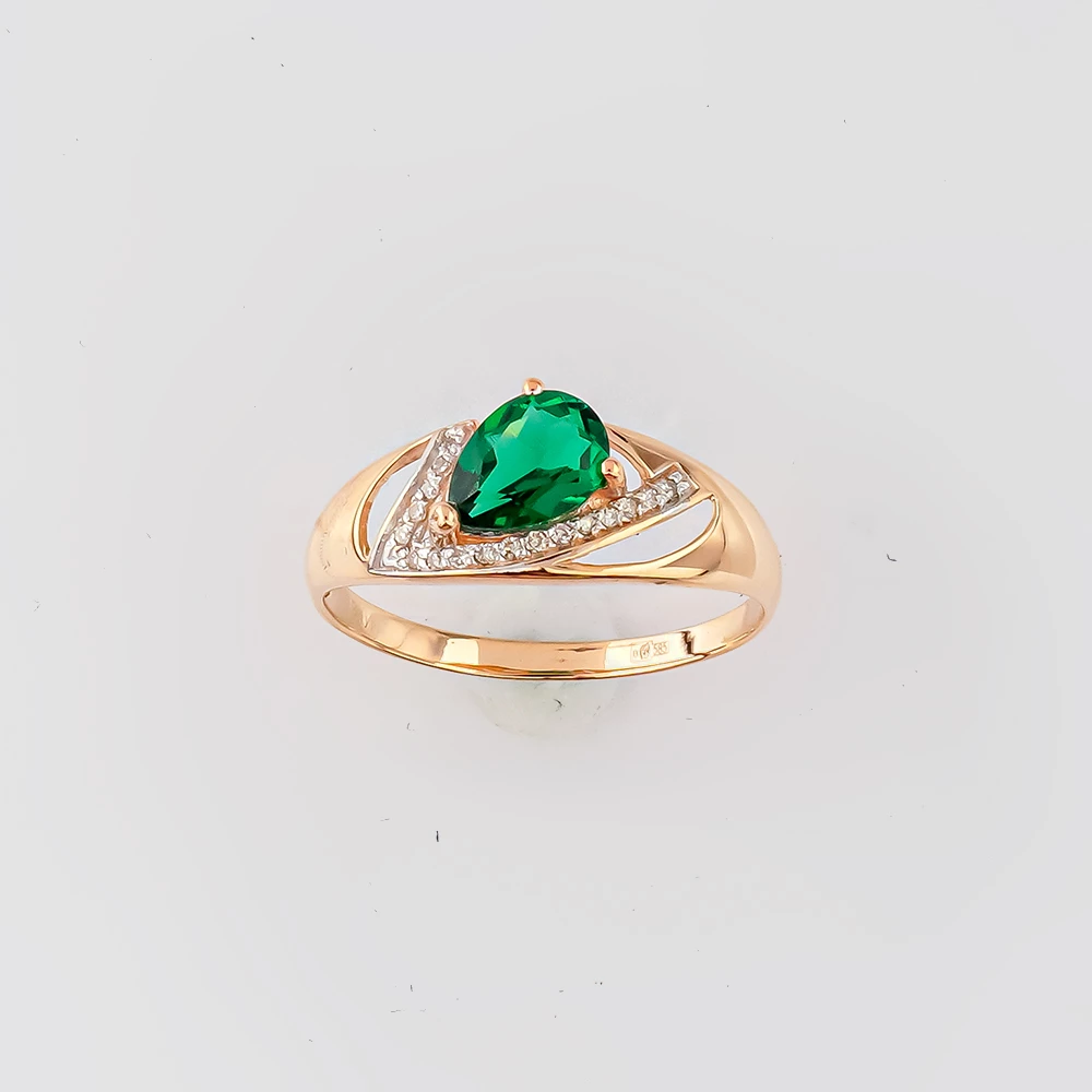 Кольцо с изумрудом синтетическим из красного золота 585 пробы