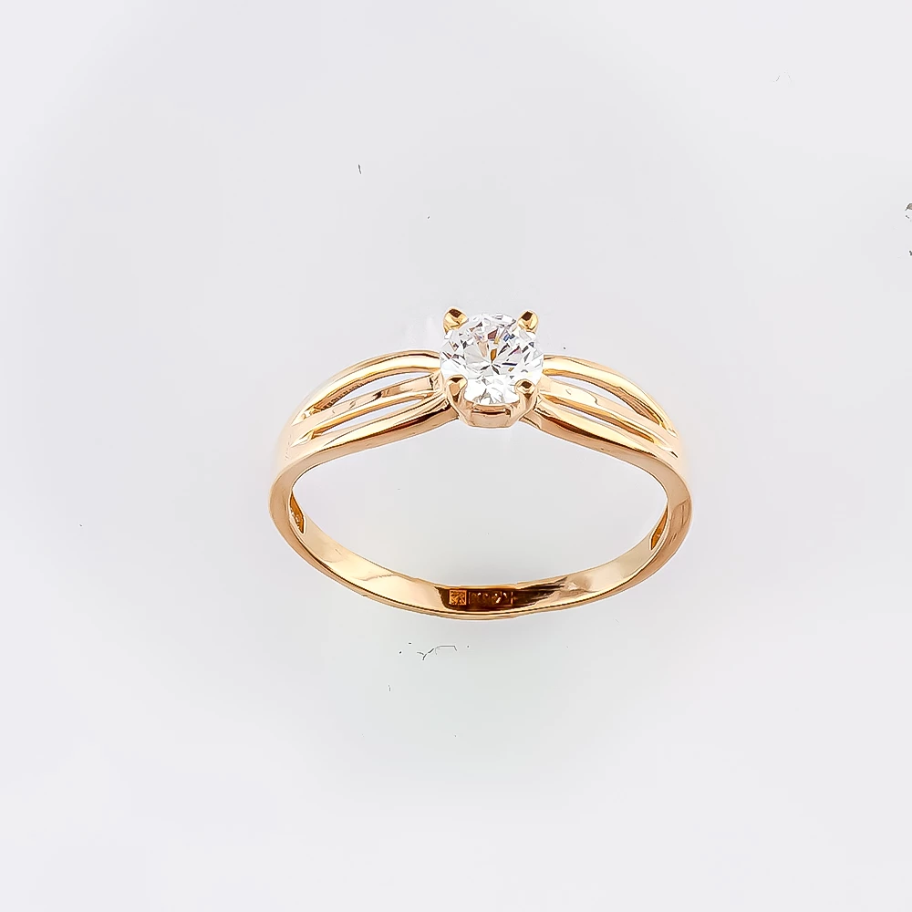 Кольцо с фианитом из красного золота 585 пробы