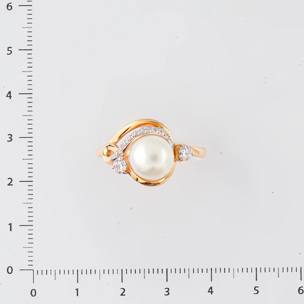 Кольцо с культивированным жемчугом из красного золота 585 пробы