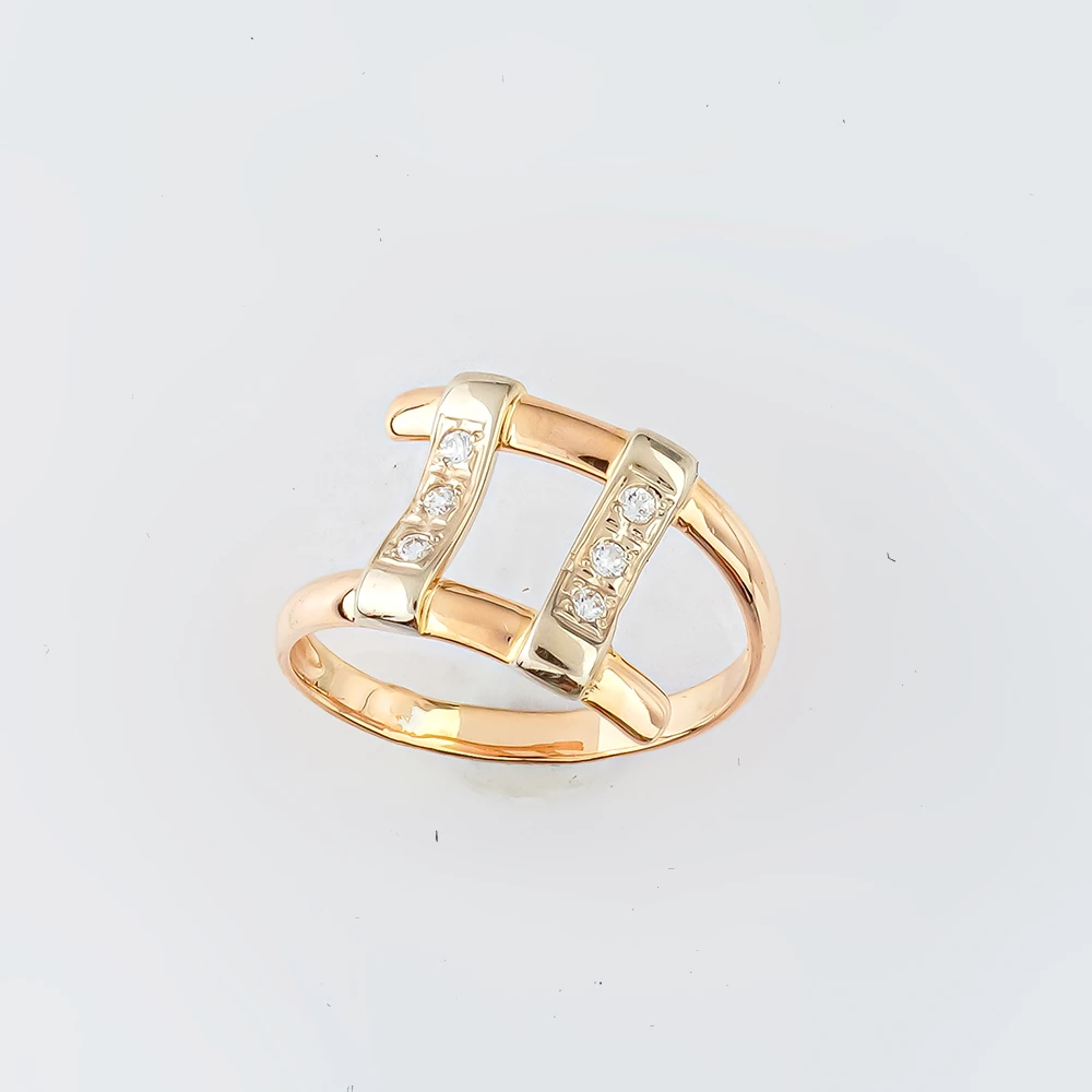 Кольцо с фианитом из красного золота 585 пробы