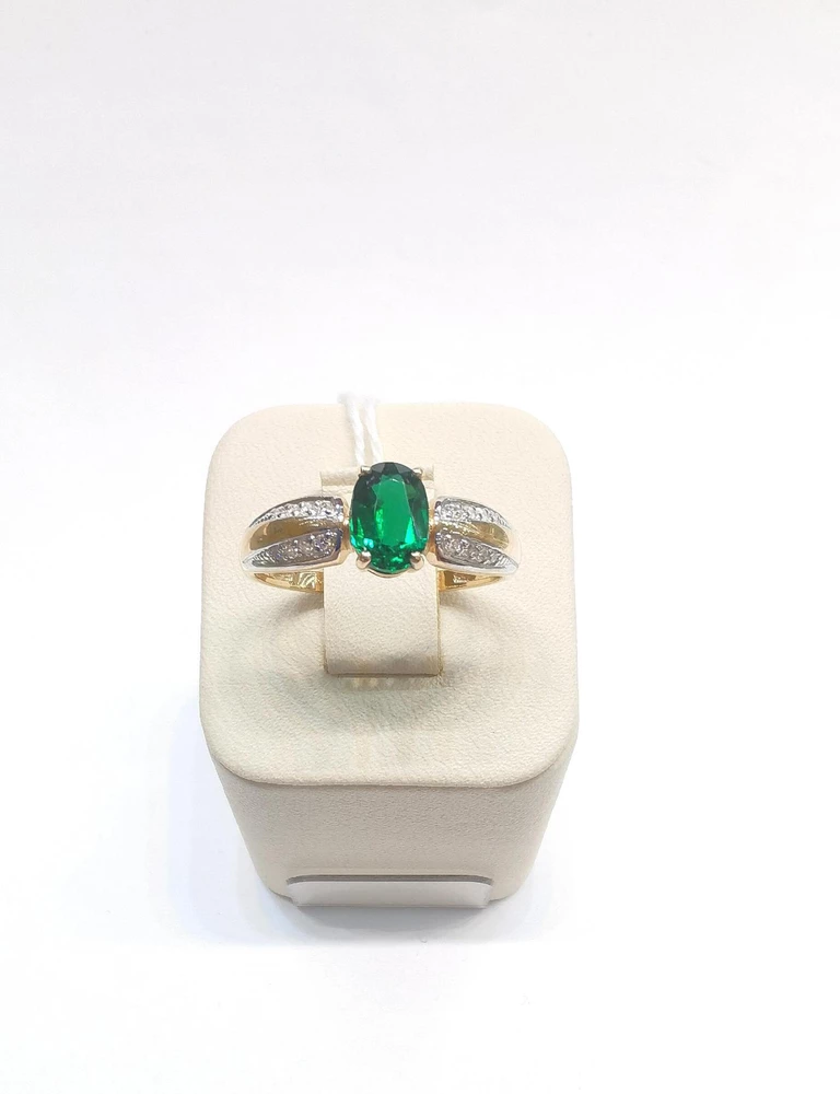 Кольцо с изумрудом синтетическим из красного золота 585 пробы