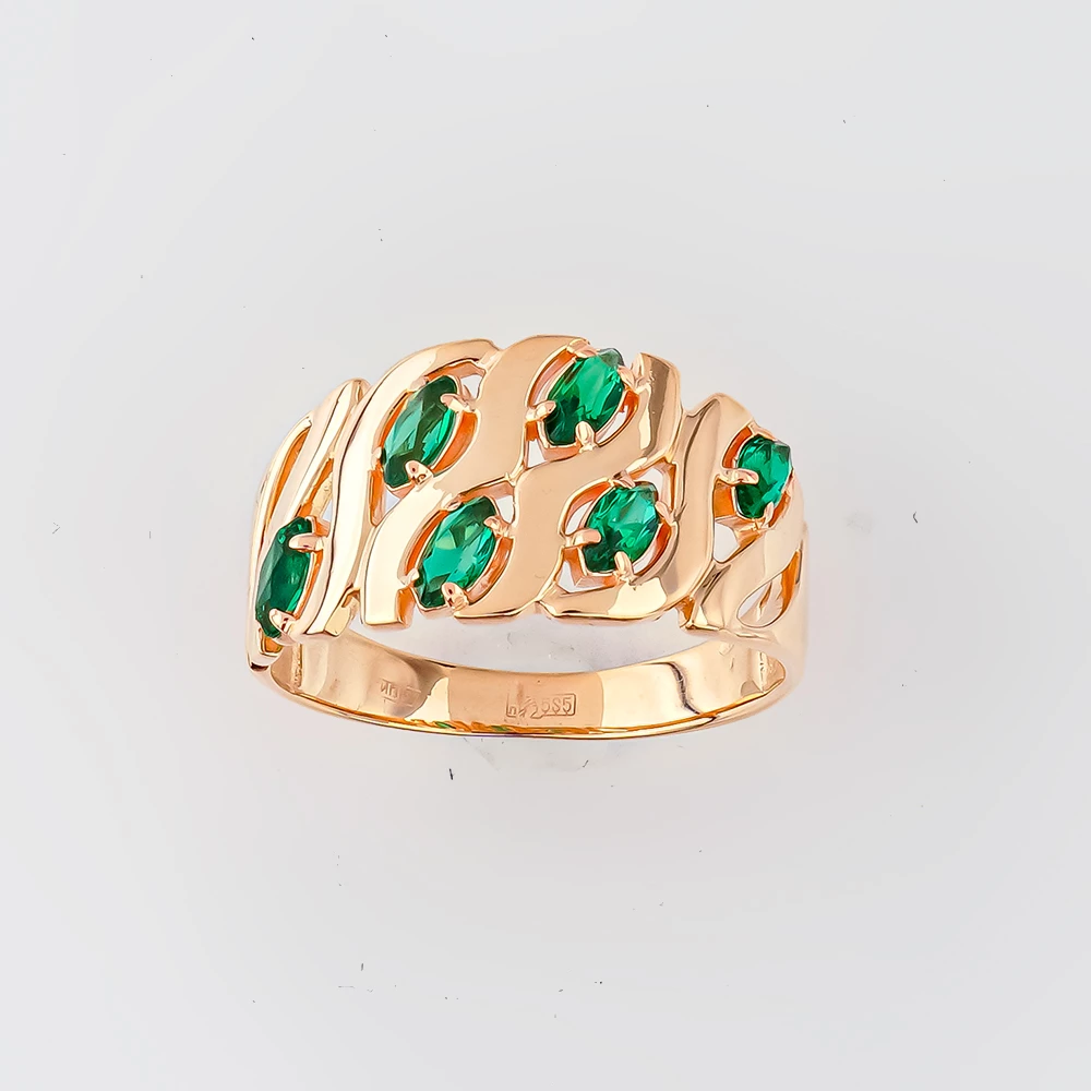 Кольцо с изумрудом синтетическим из красного золота 585 пробы