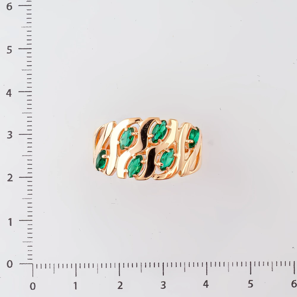 Кольцо с изумрудом синтетическим из красного золота 585 пробы