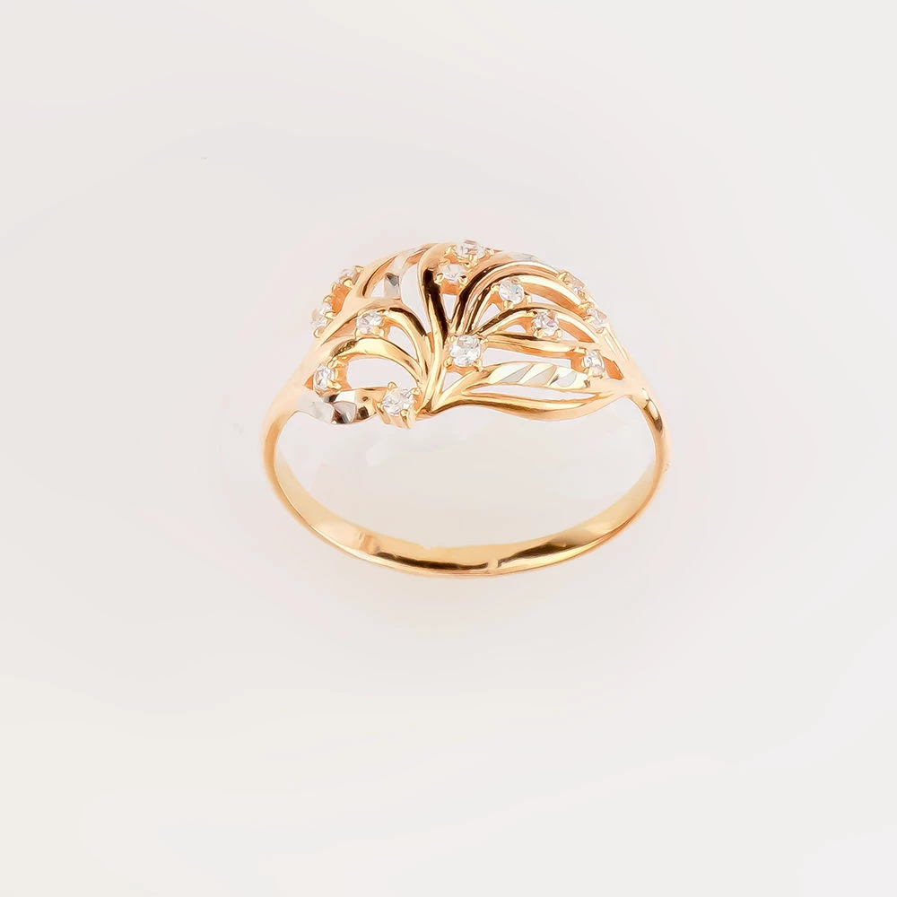 Кольцо с фианитом из красного золота 585 пробы