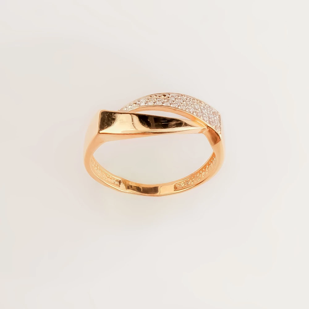 Кольцо с фианитом из красного золота 585 пробы