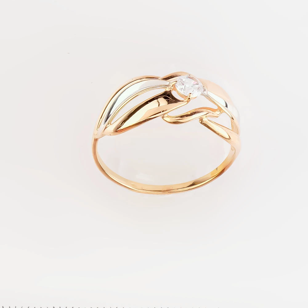 Кольцо с фианитом из красного золота 585 пробы