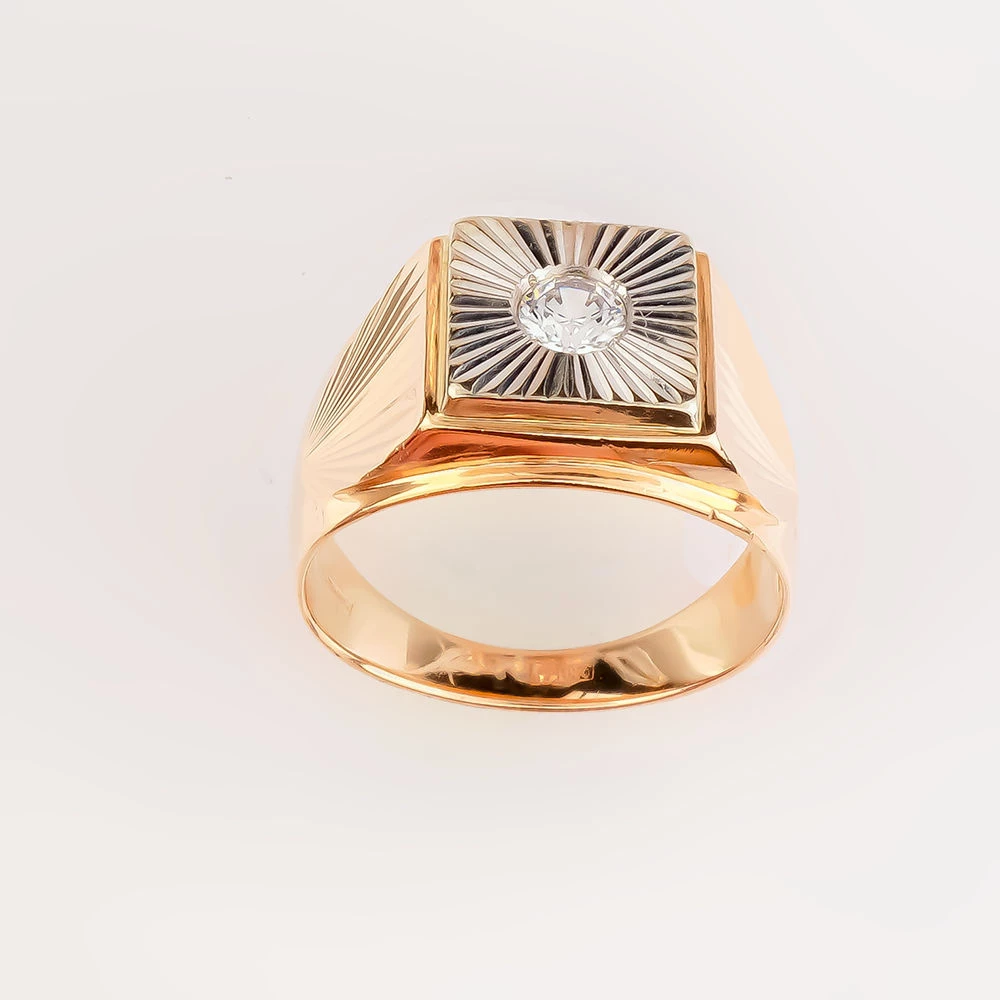 Кольцо с фианитом из красного золота 585 пробы