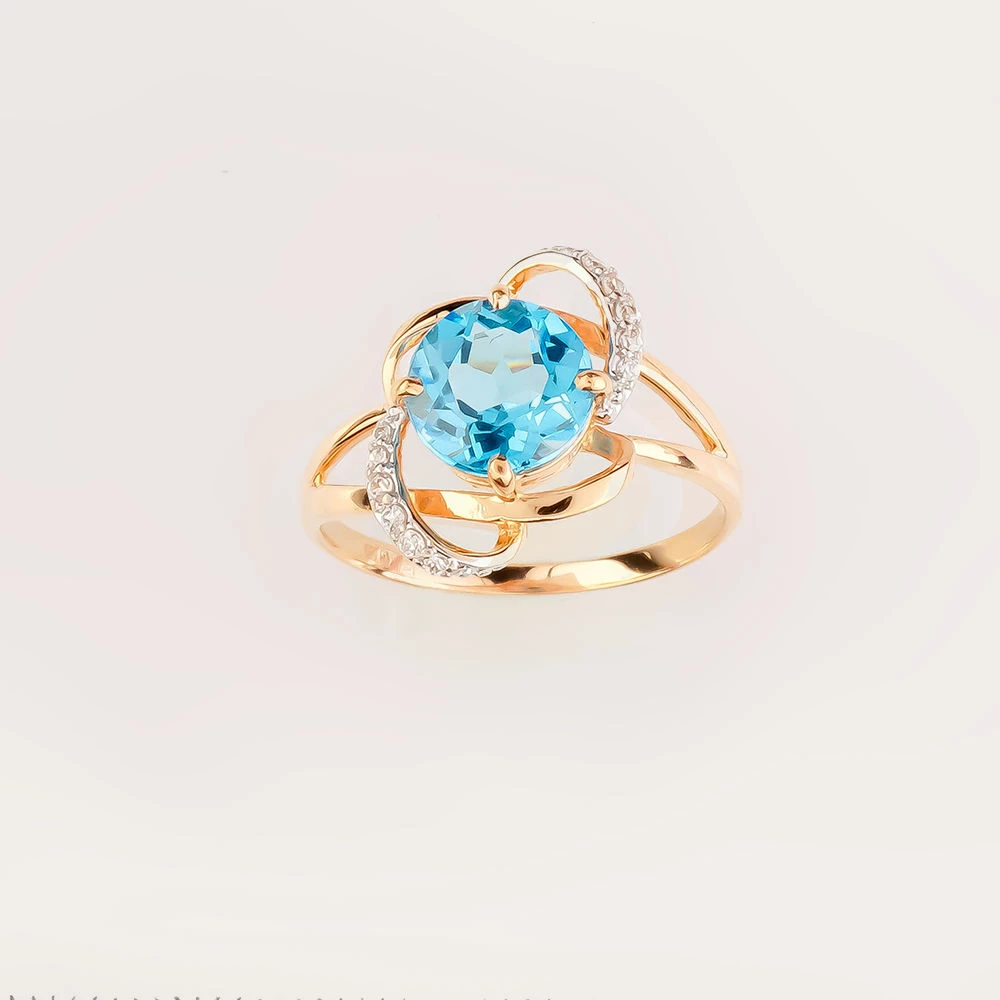 Кольцо с топазом из красного золота 585 пробы