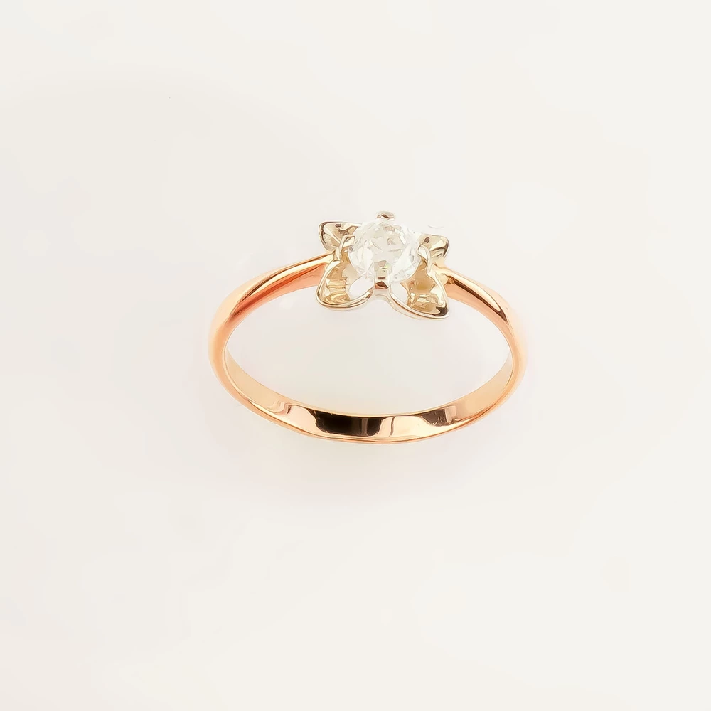 Кольцо с фианитом из красного золота 585 пробы