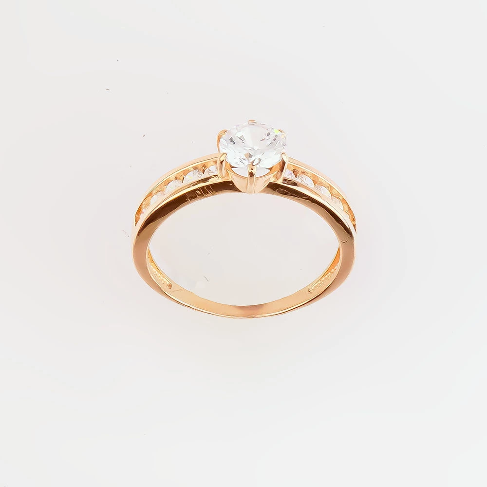 Кольцо с фианитом из красного золота 585 пробы