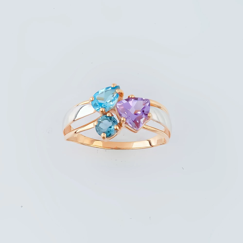 Кольцо с топазом из красного золота 585 пробы