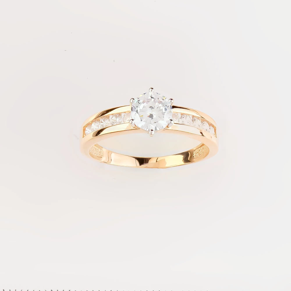 Кольцо с фианитом из красного золота 585 пробы