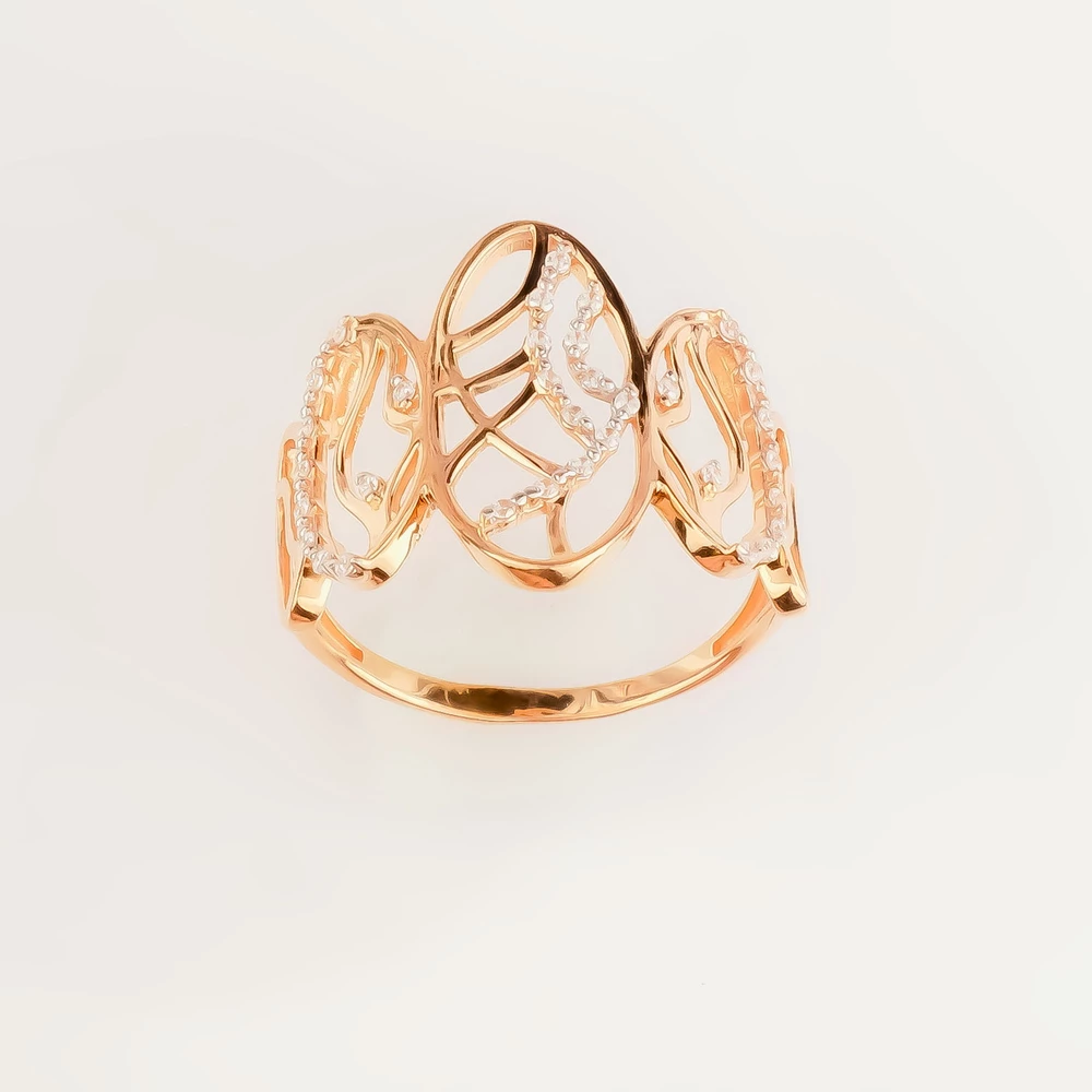 Кольцо с фианитом из красного золота 585 пробы