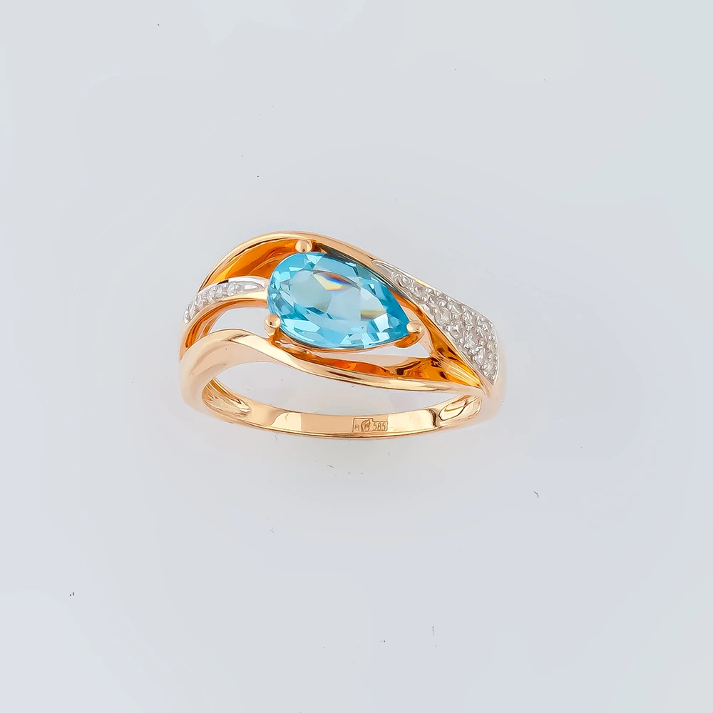 Кольцо с топазом из красного золота 585 пробы