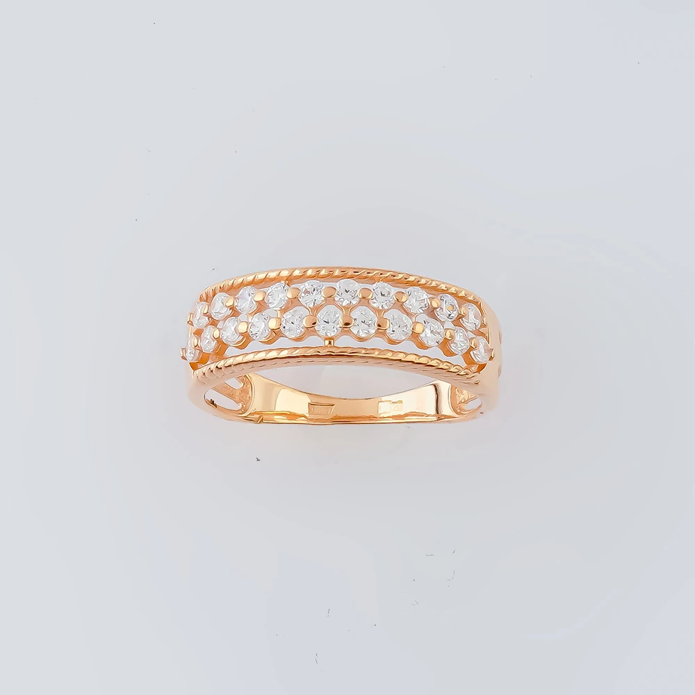 Кольцо с фианитом из красного золота 585 пробы