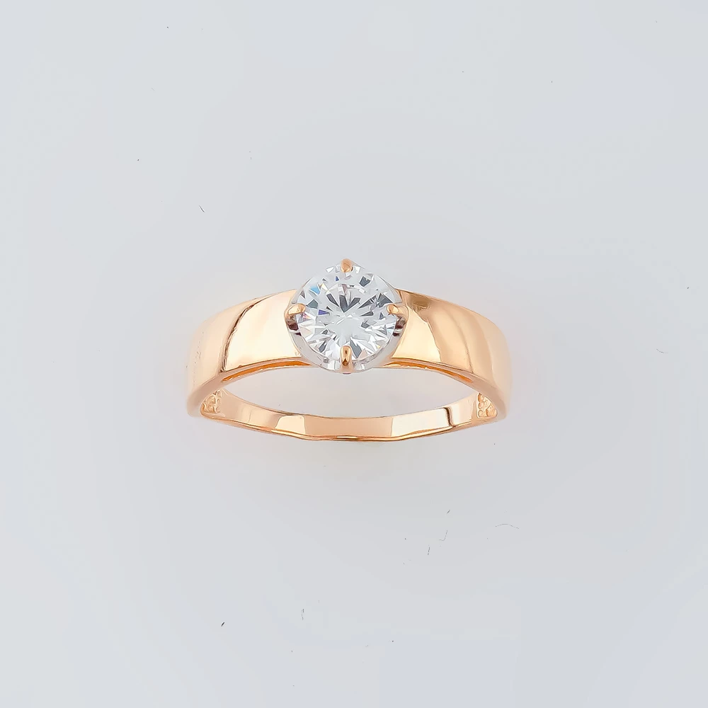 Кольцо с фианитом из красного золота 585 пробы