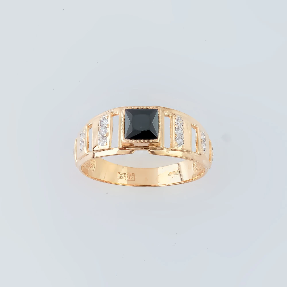 Кольцо с ониксом из красного золота 585 пробы