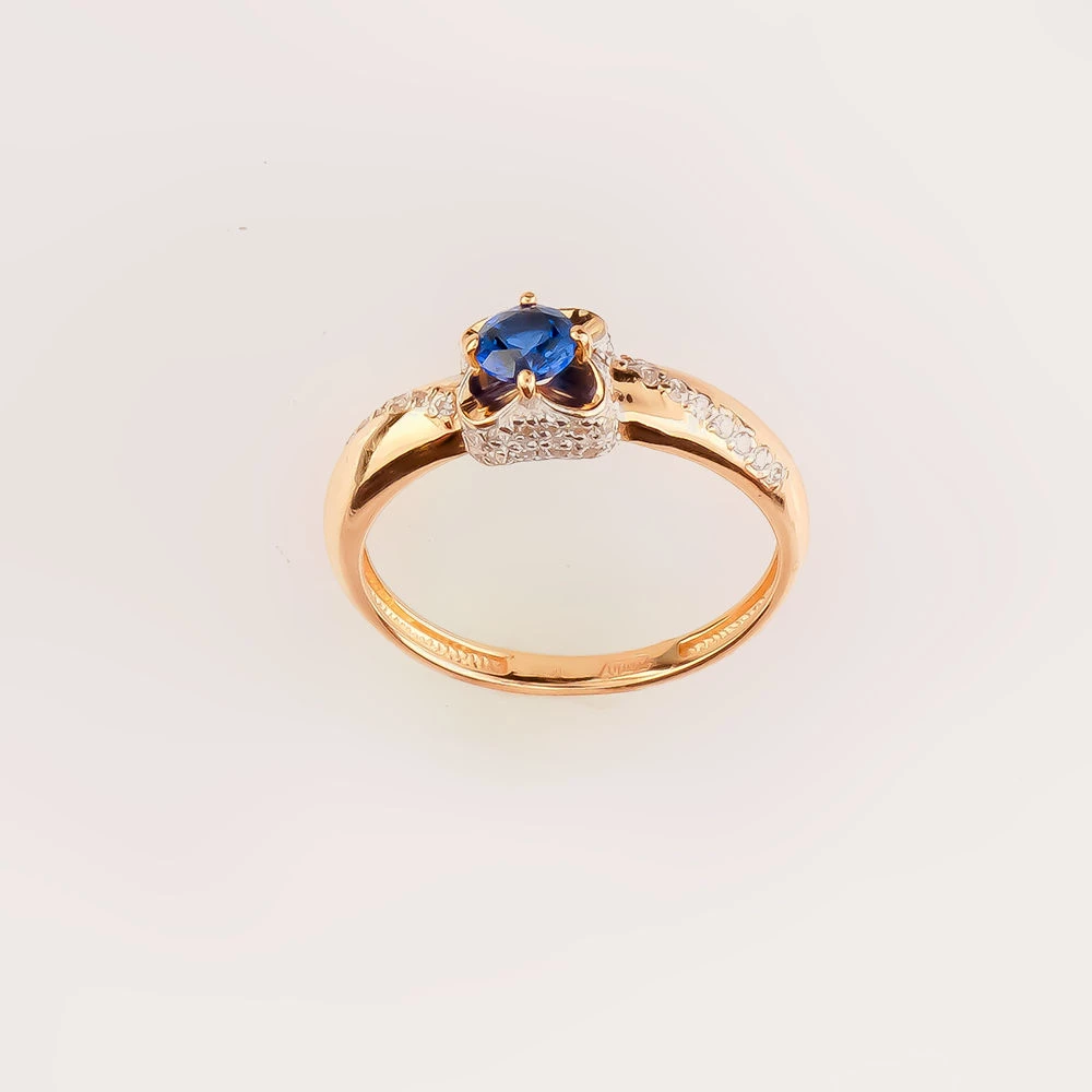 Кольцо с сапфиром синтетическим из красного золота 585 пробы