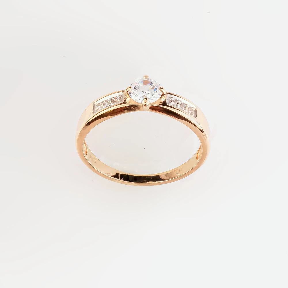 Кольцо с фианитом из красного золота 585 пробы