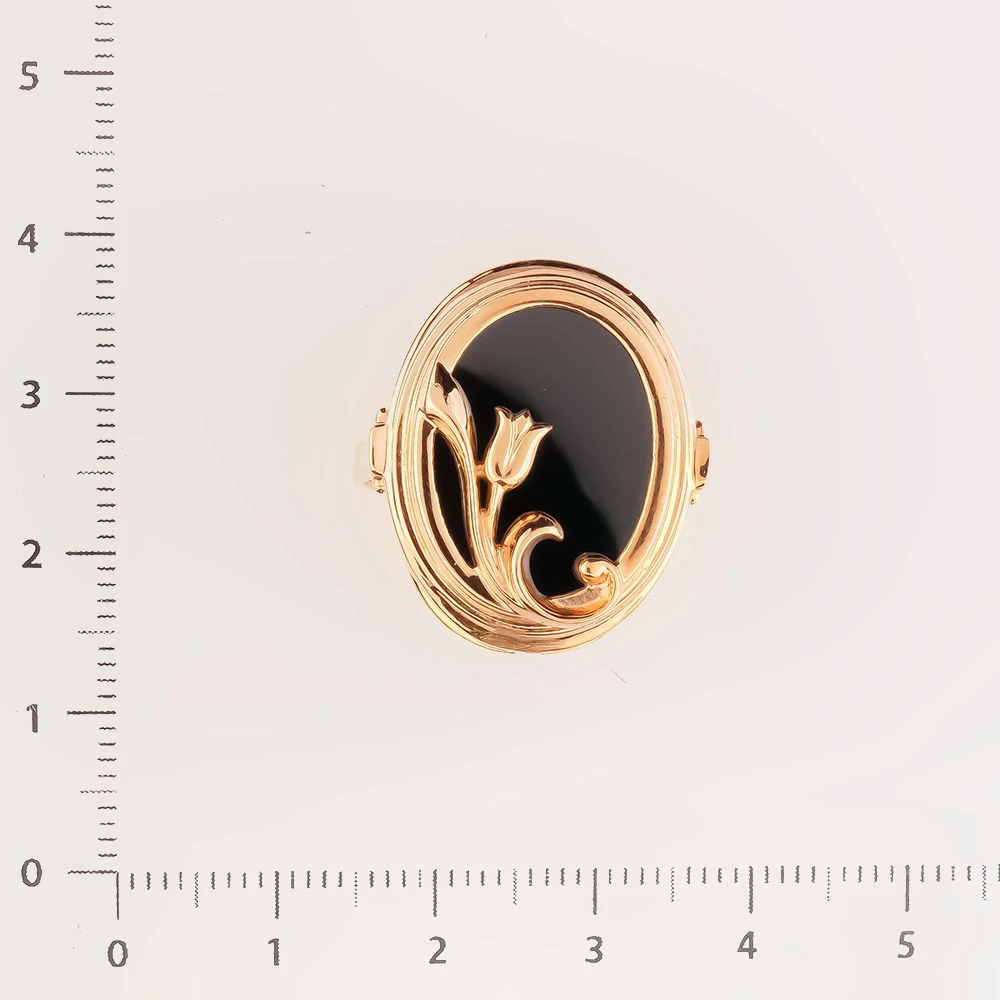 Кольцо с ониксом из красного золота 585 пробы