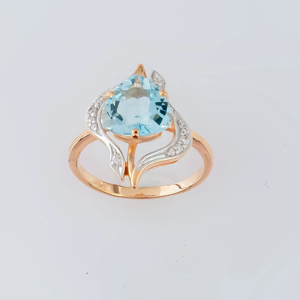 Кольцо с топазом из красного золота 585 пробы