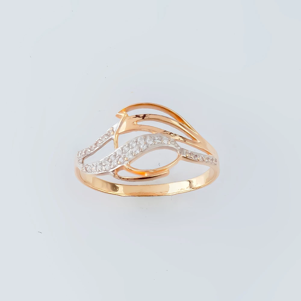 Кольцо с фианитом из красного золота 585 пробы