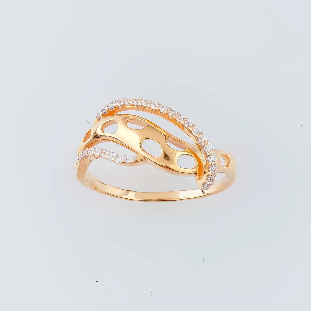 Кольцо с фианитом из красного золота 585 пробы