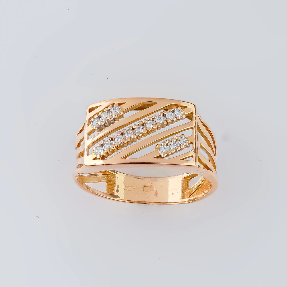 Кольцо с фианитом из красного золота 585 пробы