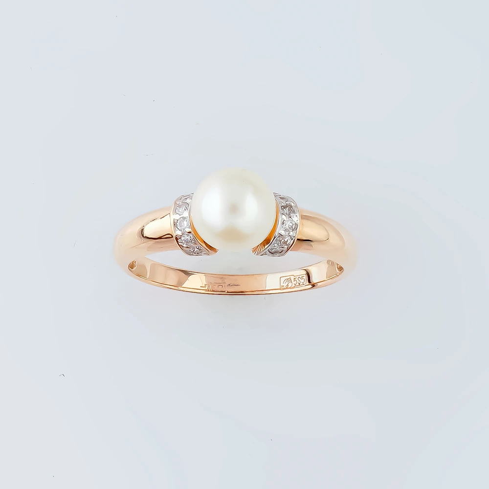 Кольцо с культивированным жемчугом из красного золота 585 пробы