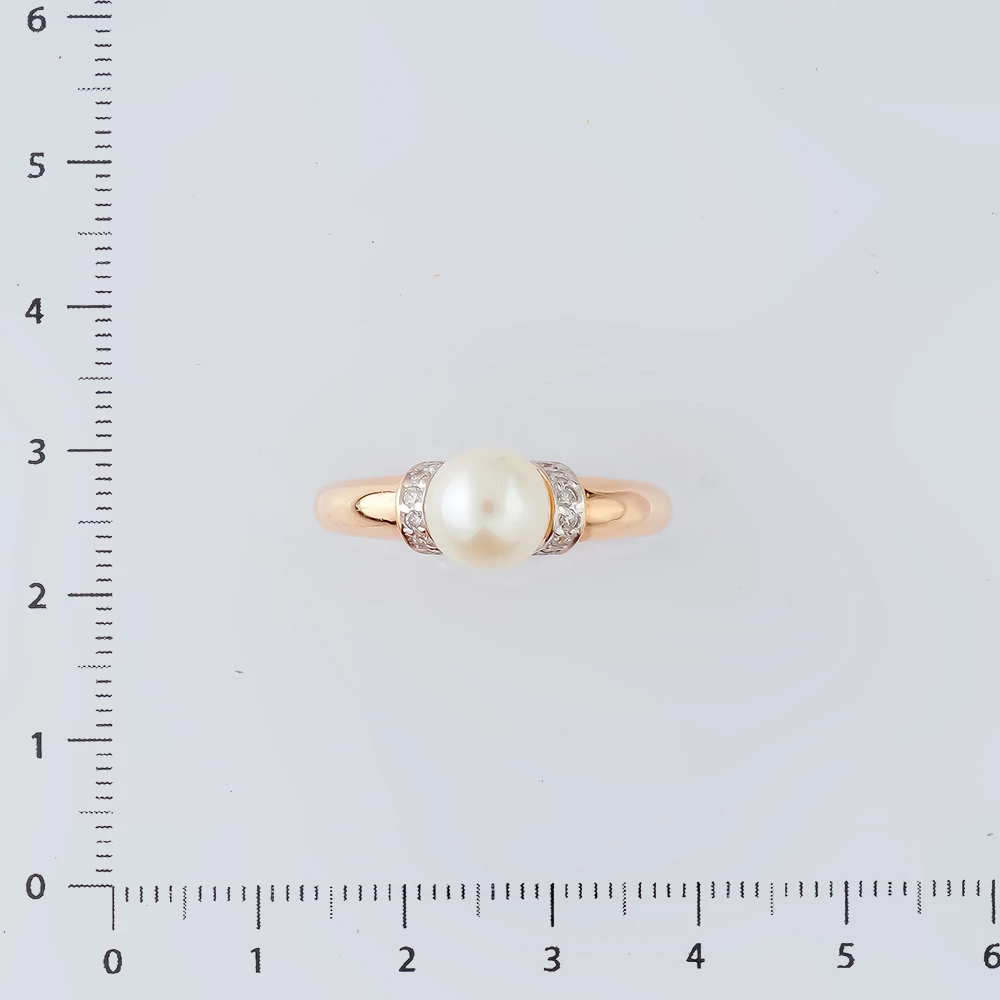 Кольцо с культивированным жемчугом из красного золота 585 пробы