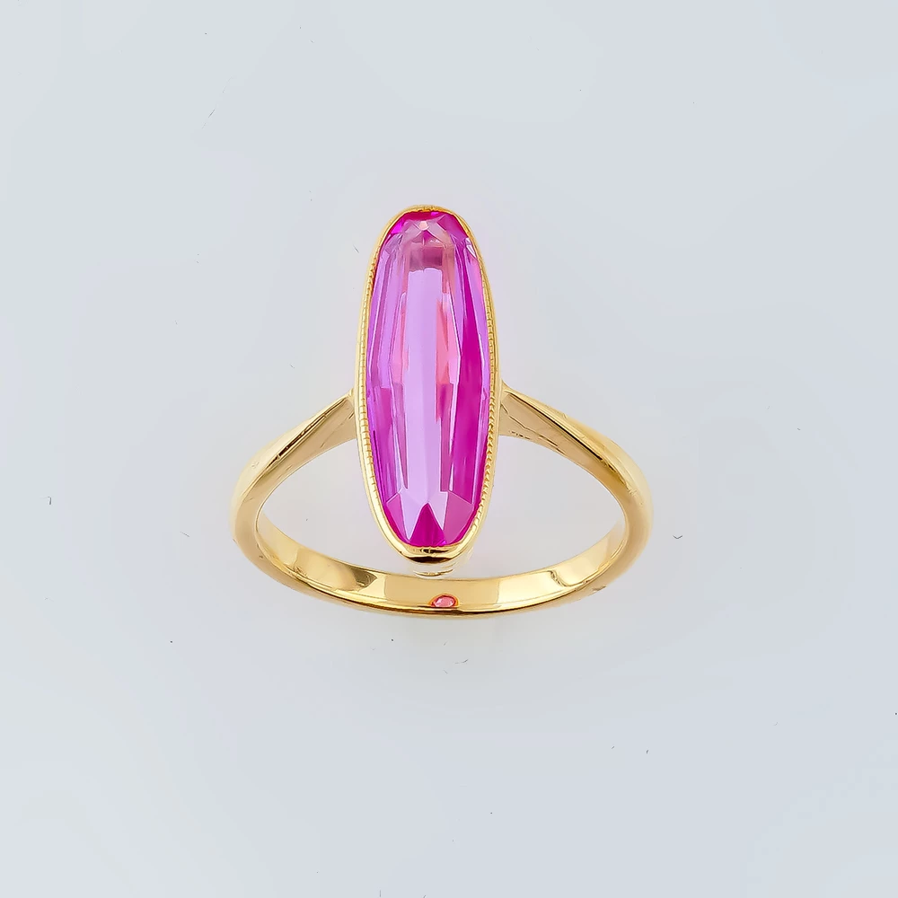 Кольцо с фианитом из красного золота 750 пробы