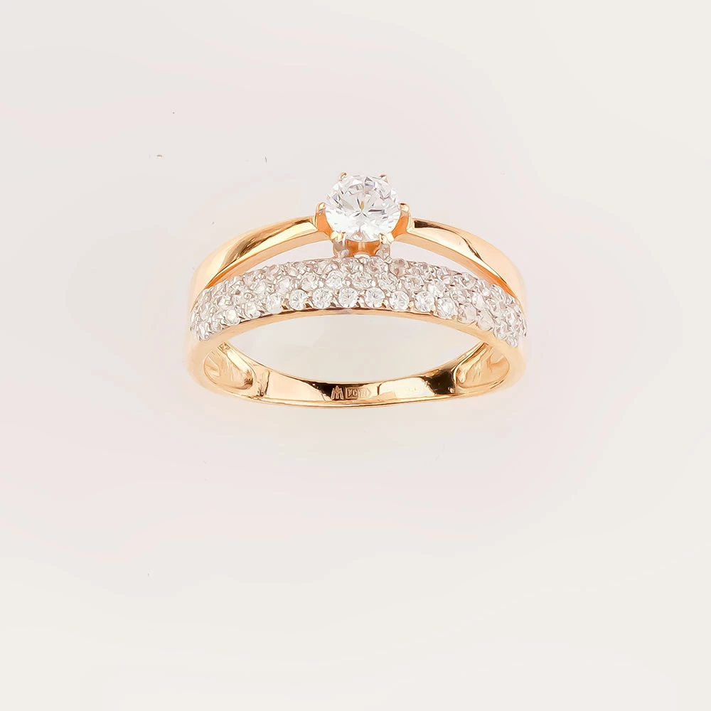 Кольцо с фианитом из красного золота 585 пробы