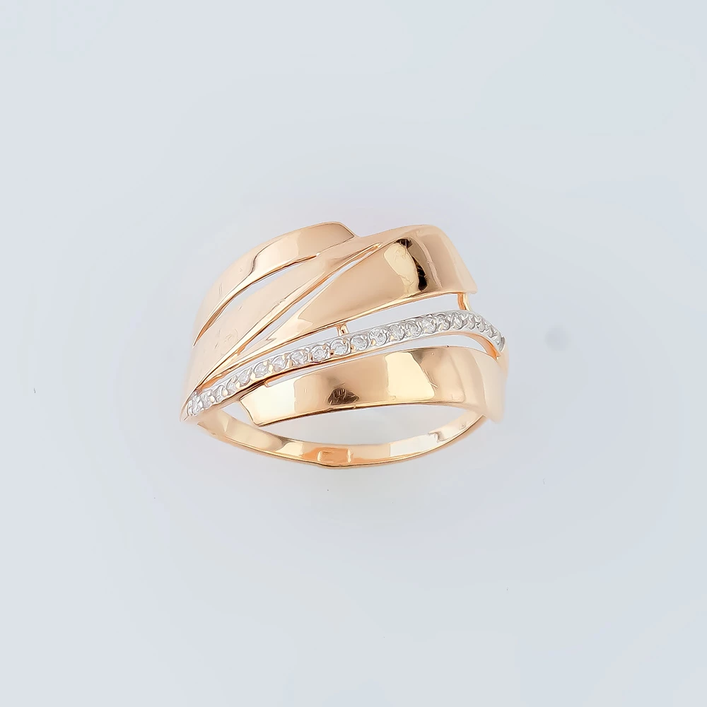 Кольцо с фианитом из красного золота 585 пробы