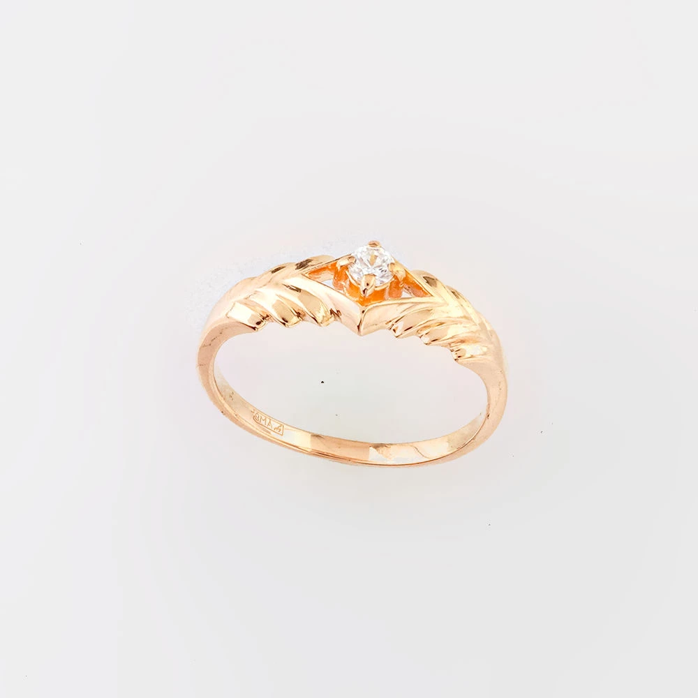 Кольцо с фианитом из красного золота 585 пробы