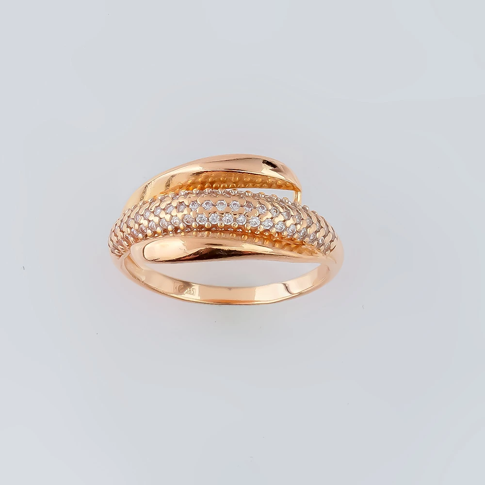 Кольцо с фианитом из красного золота 585 пробы